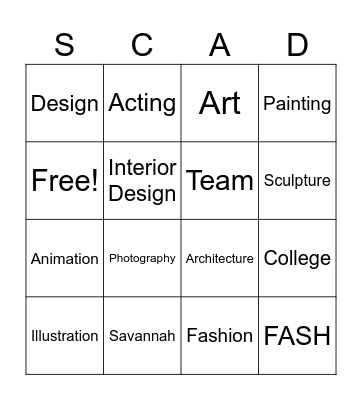 SCAD Bingo Card