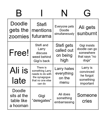 Province Town Trip Bingo Card