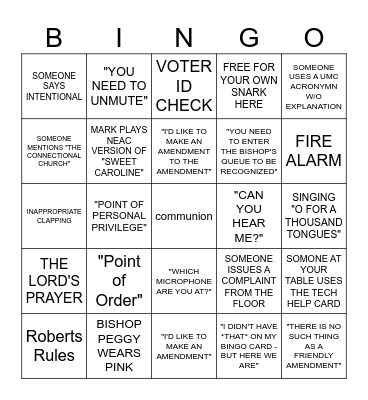 New England Annual Conference BINGO Card