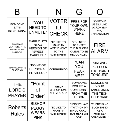 New England Annual Conference BINGO Card
