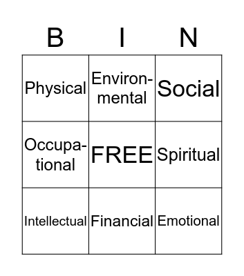 7 Dimensions of Wellness Bingo Card