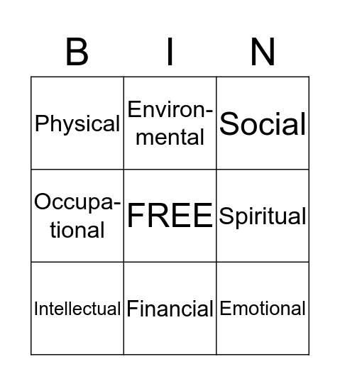 7 Dimensions of Wellness Bingo Card