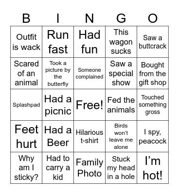 Brookfield Zoo Bingo Card