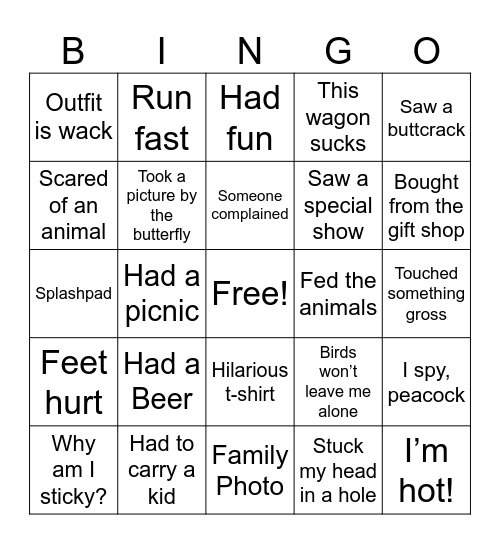 Brookfield Zoo Bingo Card