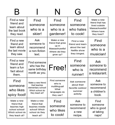 Meet your CREATE peers! Bingo Card