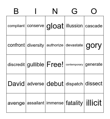 Vocabulary Bingo Card