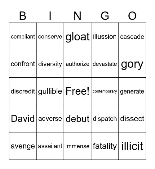 Vocabulary Bingo Card