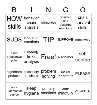 Week 4 Bingo Card