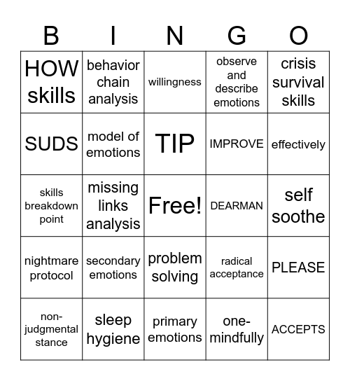 Week 4 Bingo Card