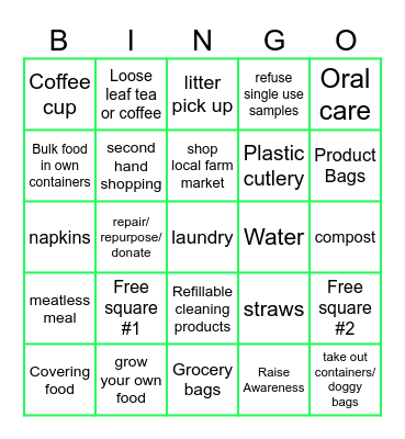 PLASTIC FREE JULY Bingo Card