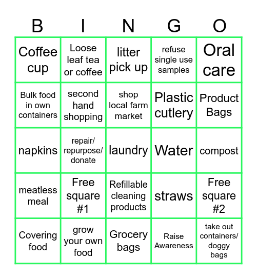 PLASTIC FREE JULY Bingo Card