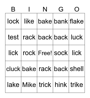 Magic E - Book 2 Bingo Card