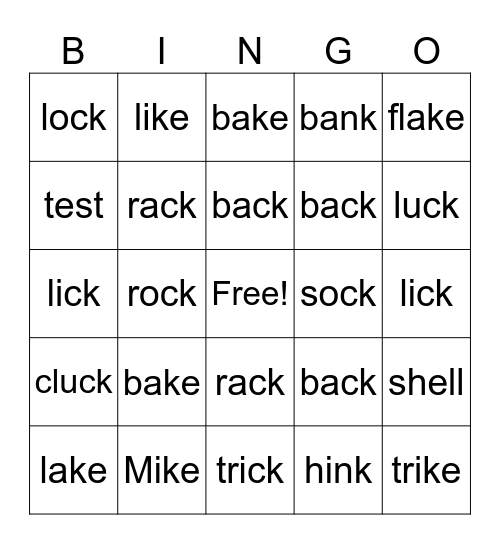 Magic E - Book 2 Bingo Card