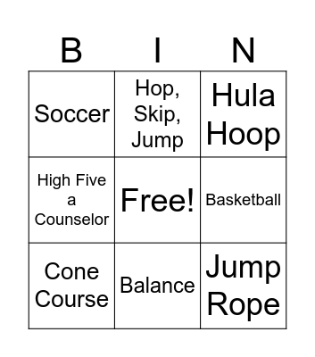 Lets Get Physical Bingo Card