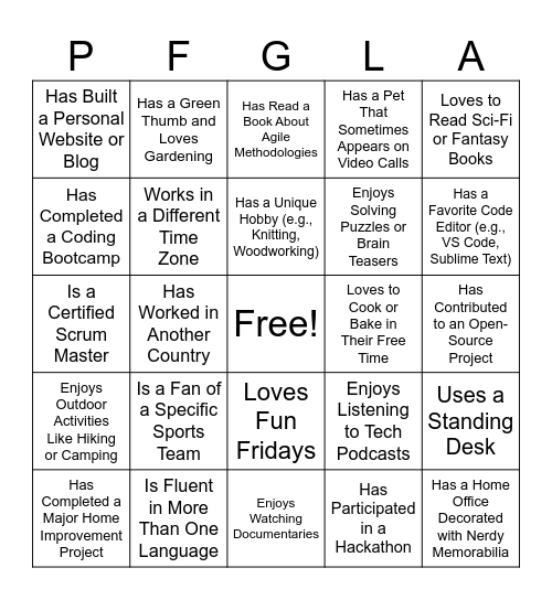 PFGLA Bingo Card