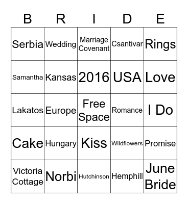 BRIDAL SHOWER Bingo Card
