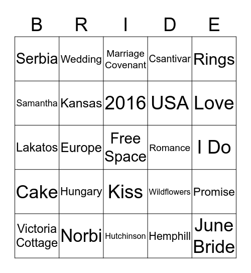BRIDAL SHOWER Bingo Card
