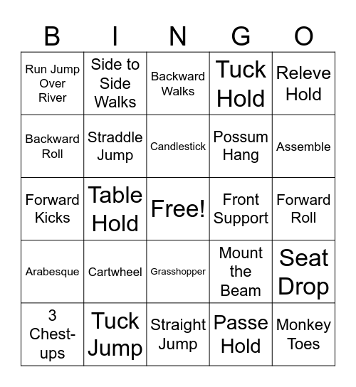 Girls Beginner Bingo Card