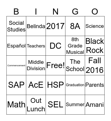 Team Meeting  Bingo Card