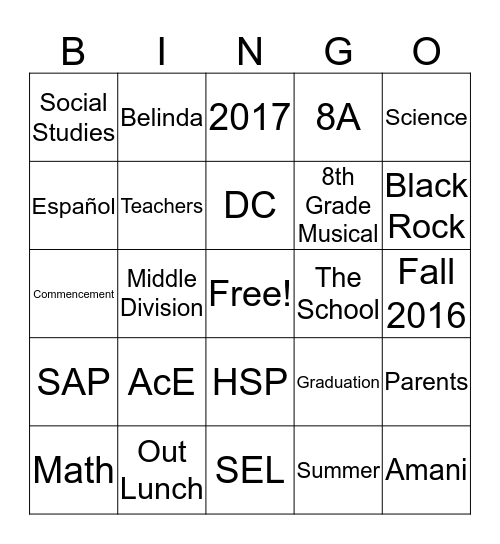 Team Meeting  Bingo Card