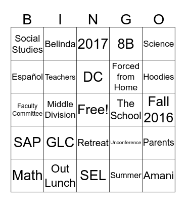 Team Meeting  Bingo Card