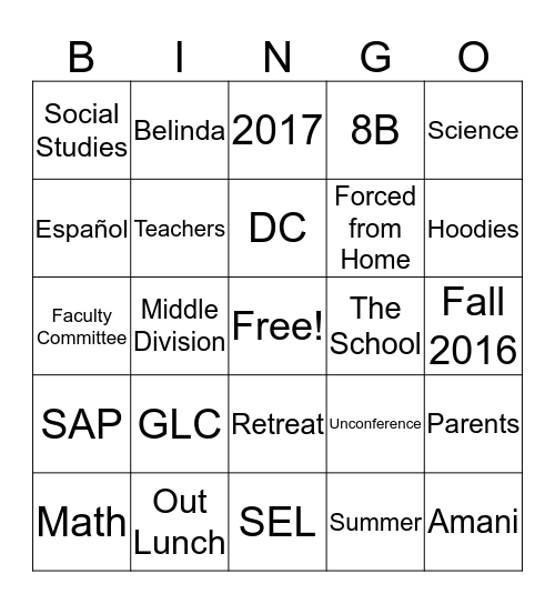 Team Meeting  Bingo Card