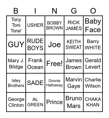 R&B SOUL BINGO Card