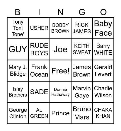 R&B SOUL BINGO Card