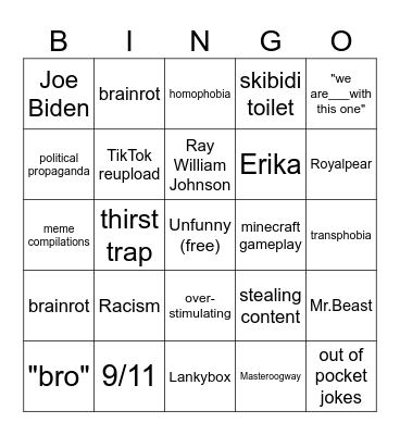YT Shorts Bingo Card
