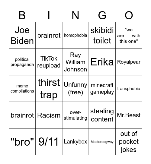 YT Shorts Bingo Card