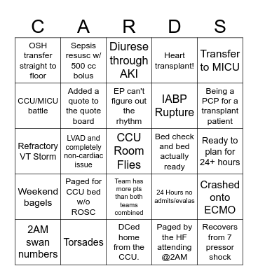CCU CARDS Bingo Card