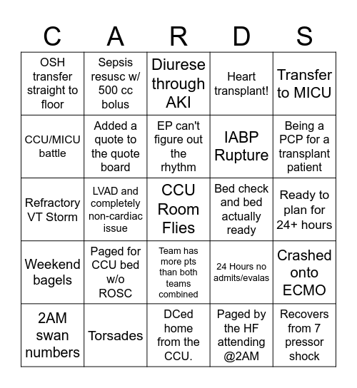 CCU CARDS Bingo Card