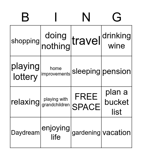 Retirment Bingo Card