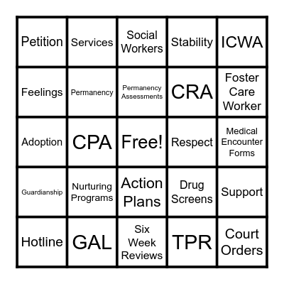 Foster Care Appreciation Bingo Card