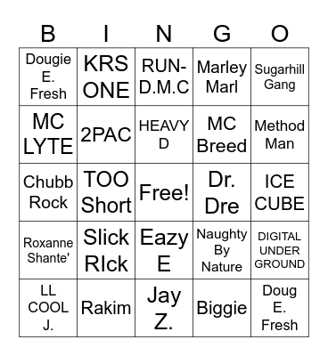 OLD SCHOOL HIP HOP BINGO Card