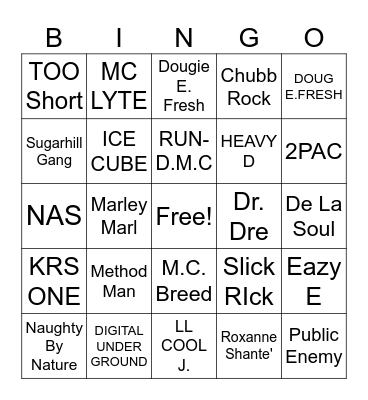 OLD SCHOOL HIP HOP BINGO Card