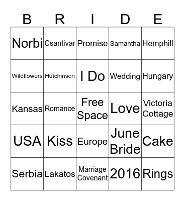 BRIDAL SHOWER Bingo Card