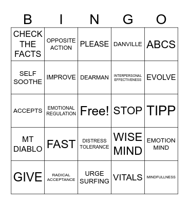 DBT Bingo Card