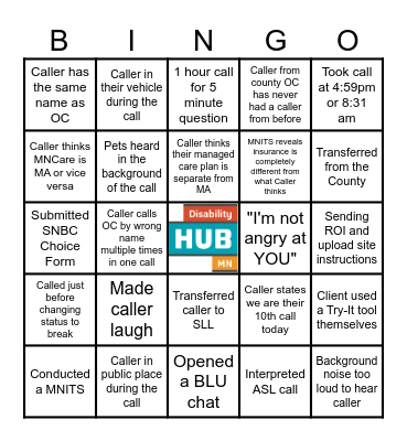 Disability Hub Bingo Card