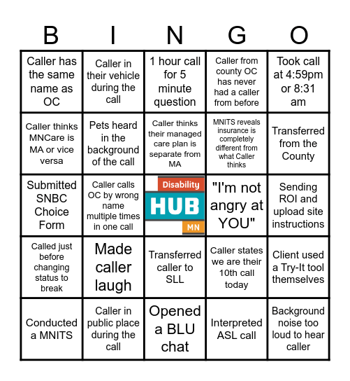 Disability Hub Bingo Card