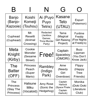 Favorite Character Bingo Card