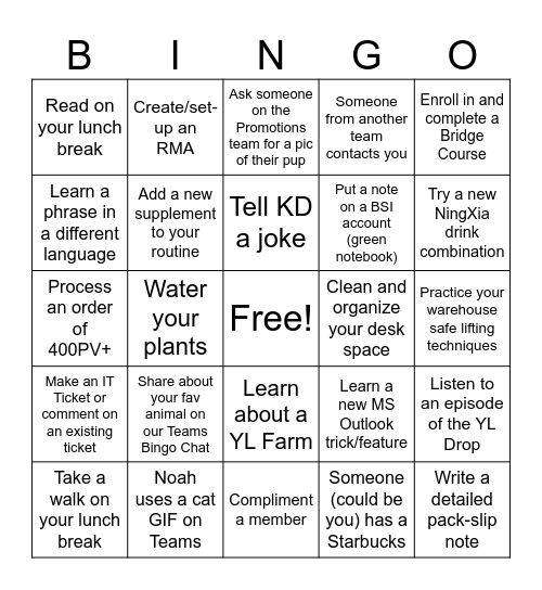 Week 3 Bingo Card