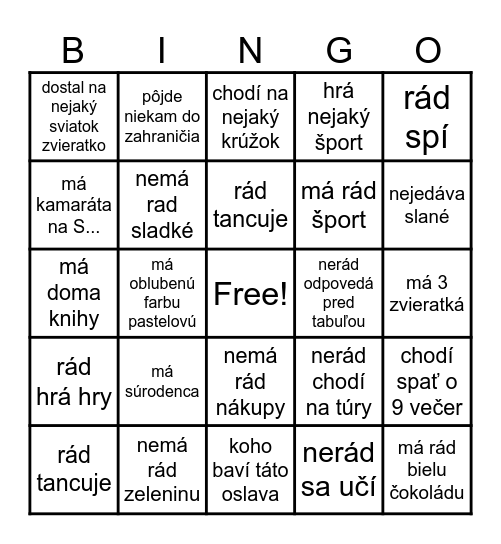 Hladaj niekoho kto... Bingo Card