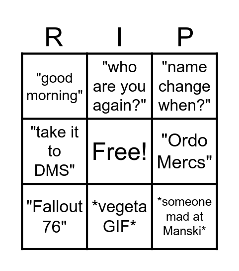 Phoebus Company Chat Bingo Card