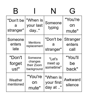 Urvi's Virtual Farewell Party Bingo Card