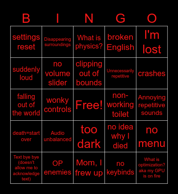 Beta testing bingo Card