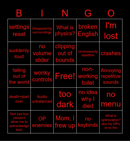 Beta testing bingo Card