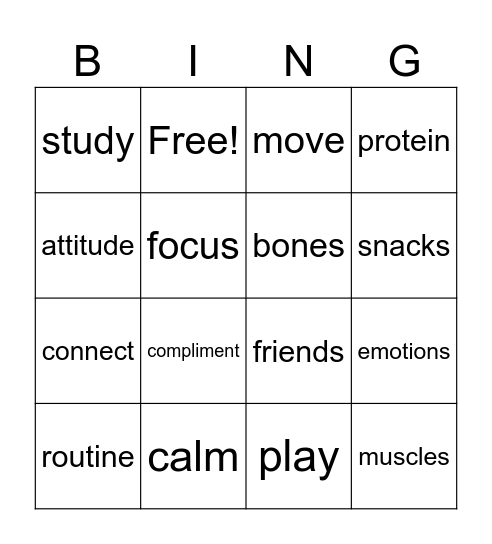 Be Healthy!  Physically and Emotionally Bingo Card