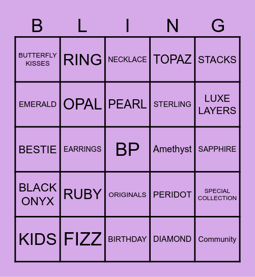 SPARKLE WITH SHEREE BLING-O Bingo Card