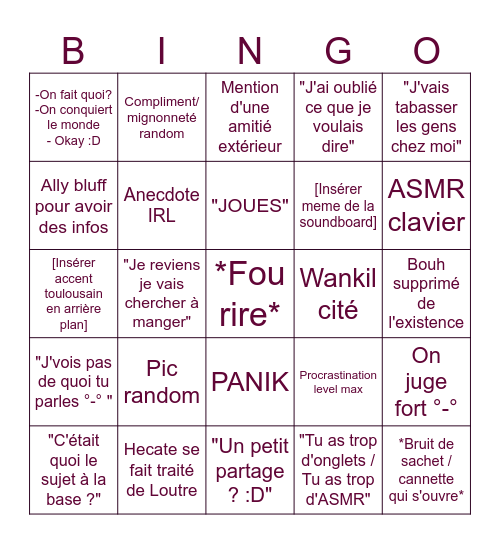 Bingo Appel Bromantique Bingo Card